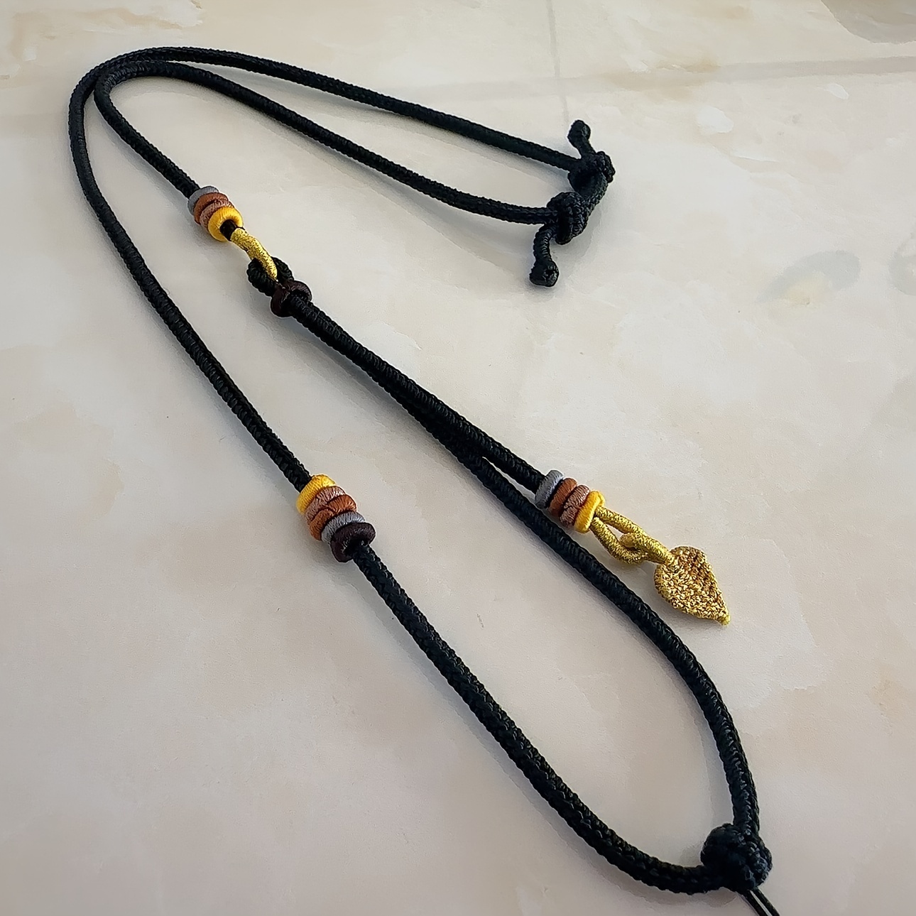 Polyester Fiber Necklace with Double Hanging Leaf Knot Pendant